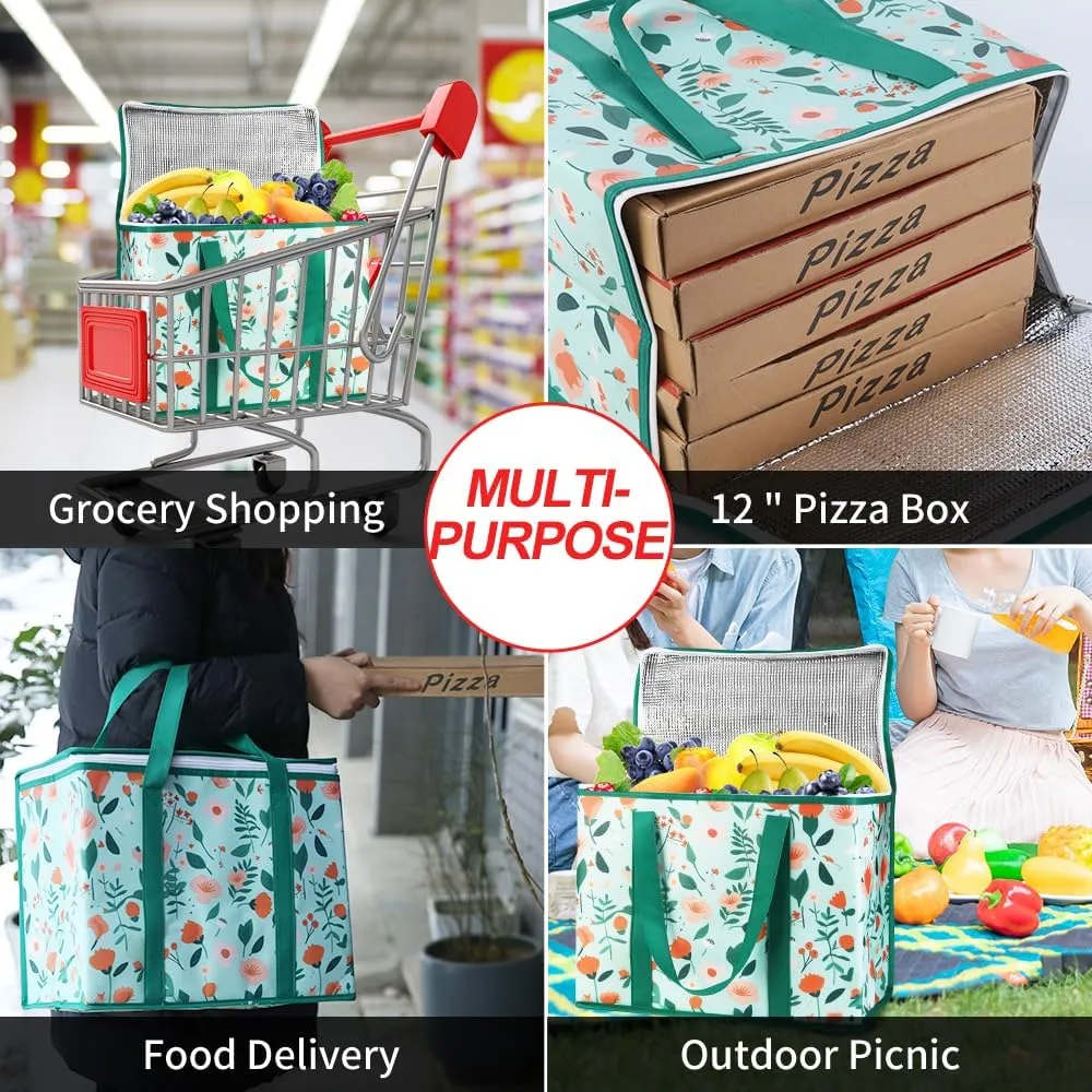 1-Pack Insulated Reusable Grocery Shopping Bags, X-Large Insulated Food/Pizza Delivery Bag for Doordash/Uber Eats, Commercial Food Warmers, Tote Cooler/Thermal Bags