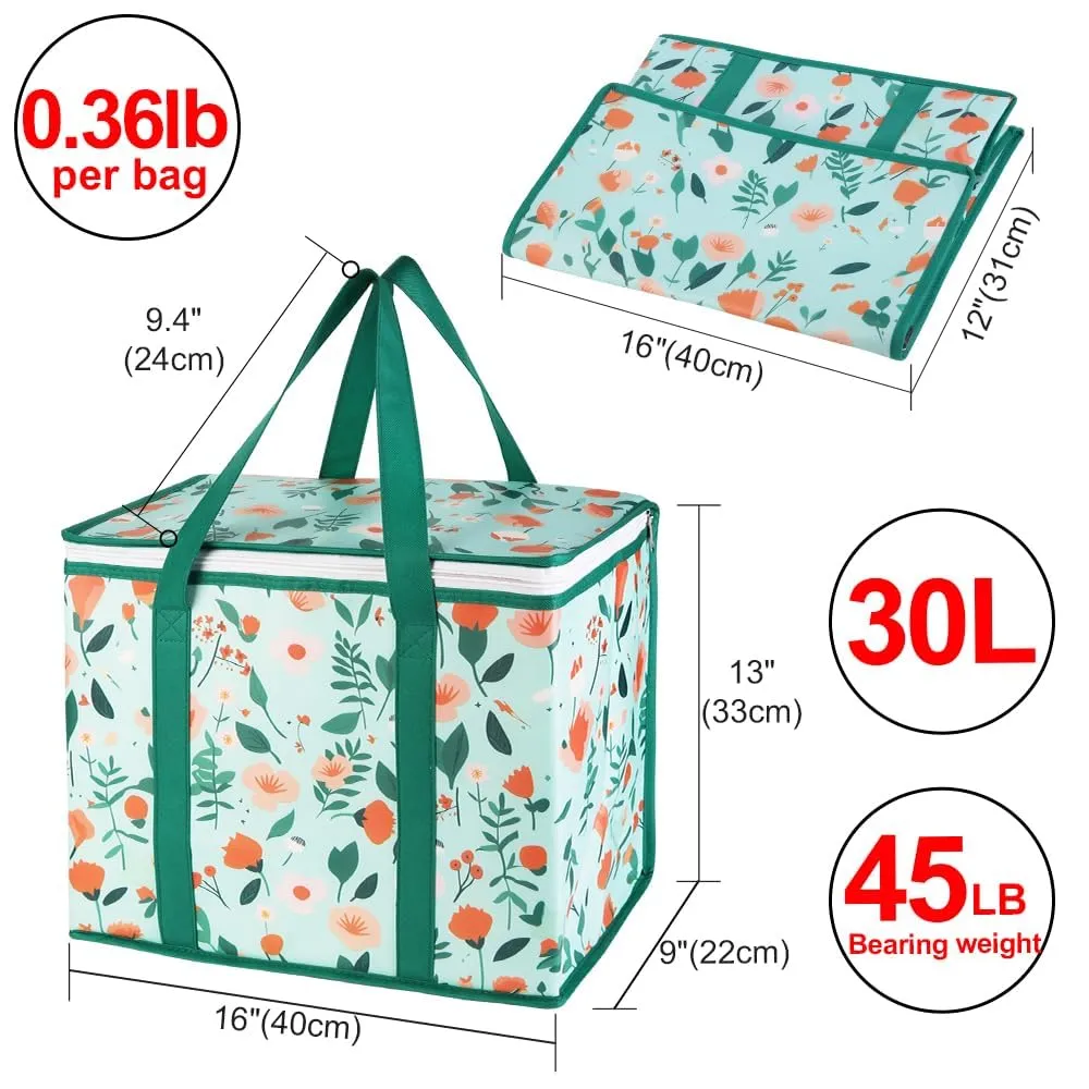 1-Pack Insulated Reusable Grocery Shopping Bags, X-Large Insulated Food/Pizza Delivery Bag for Doordash/Uber Eats, Commercial Food Warmers, Tote Cooler/Thermal Bags