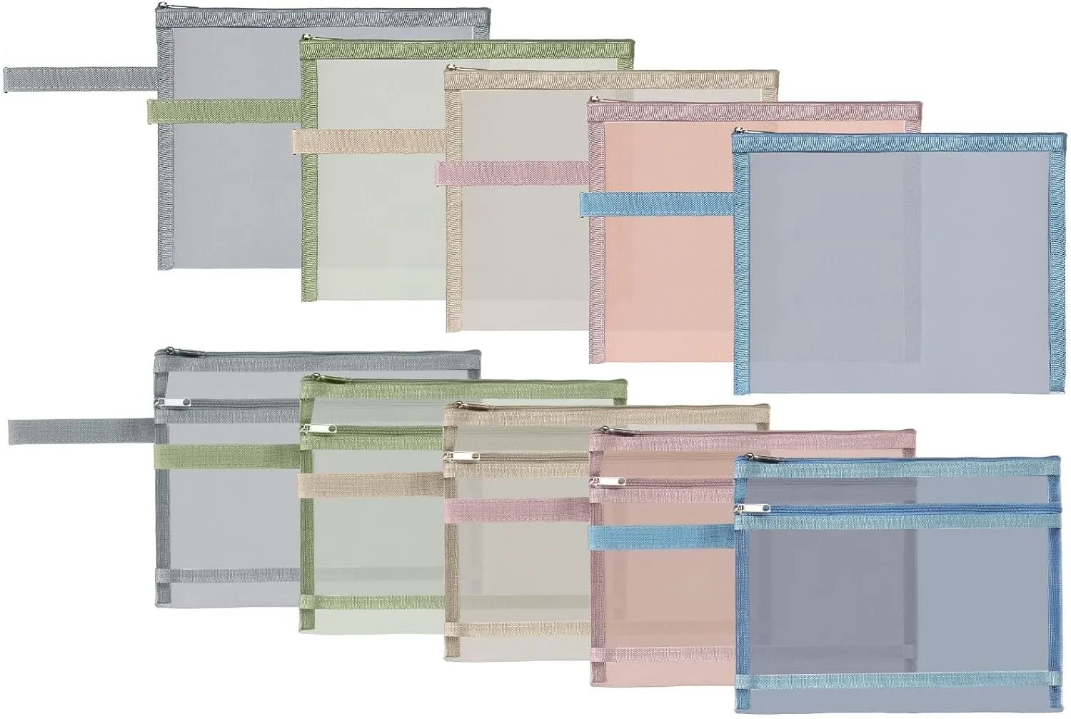 10 Pcs Mesh Zipper Bags, Mesh Cosmetic Bag Beauty Makeup Toiletry Multipurpose Bag,Travel Pouch, Organizer Bags with Handle for School Office Home