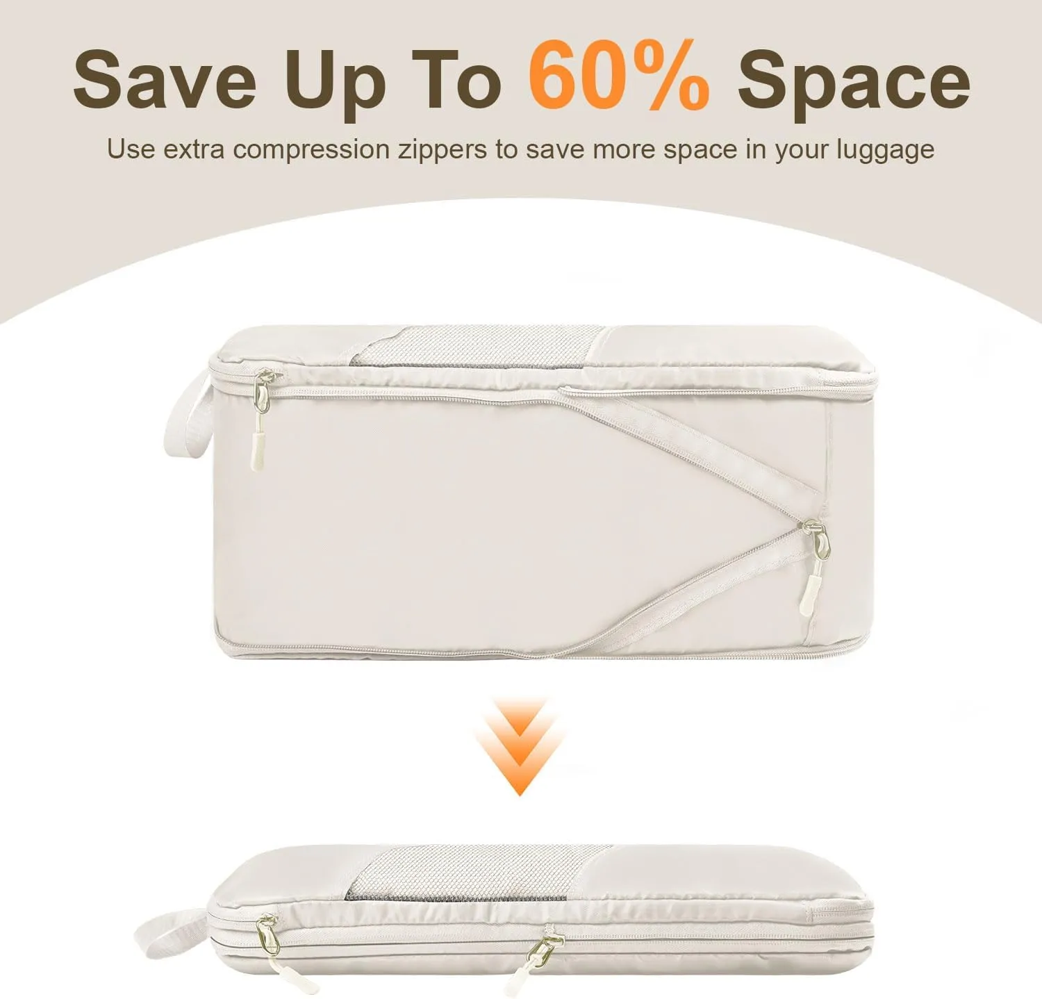 10 Set Compression Packing Cubes for Travel, Suitcase Organizer Bags Set for Travel Accessories, Lightweight Travel Essentials, Beige