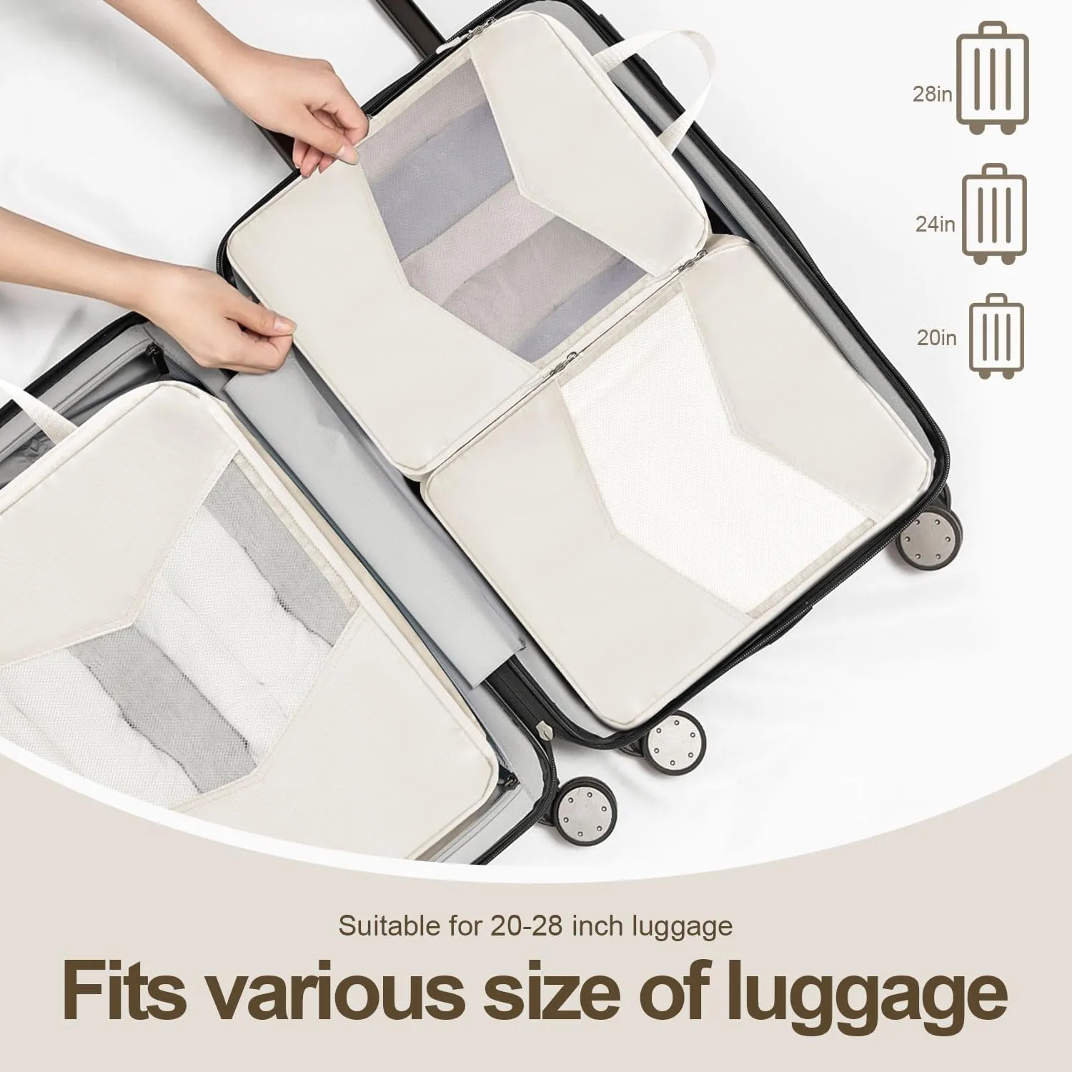 10 Set Compression Packing Cubes for Travel, Suitcase Organizer Bags Set for Travel Accessories, Lightweight Travel Essentials, Beige