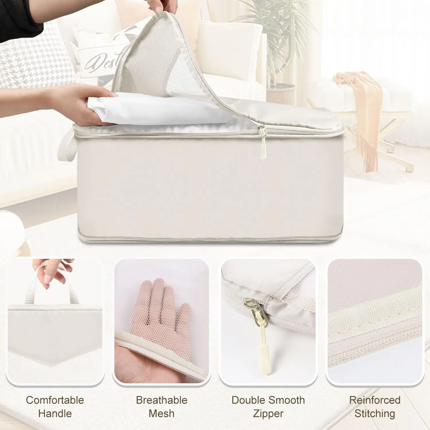 10 Set Compression Packing Cubes for Travel, Suitcase Organizer Bags Set for Travel Accessories, Lightweight Travel Essentials, Beige
