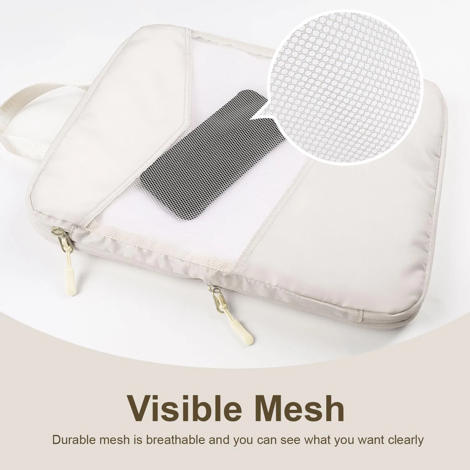 10 Set Compression Packing Cubes for Travel, Suitcase Organizer Bags Set for Travel Accessories, Lightweight Travel Essentials, Beige