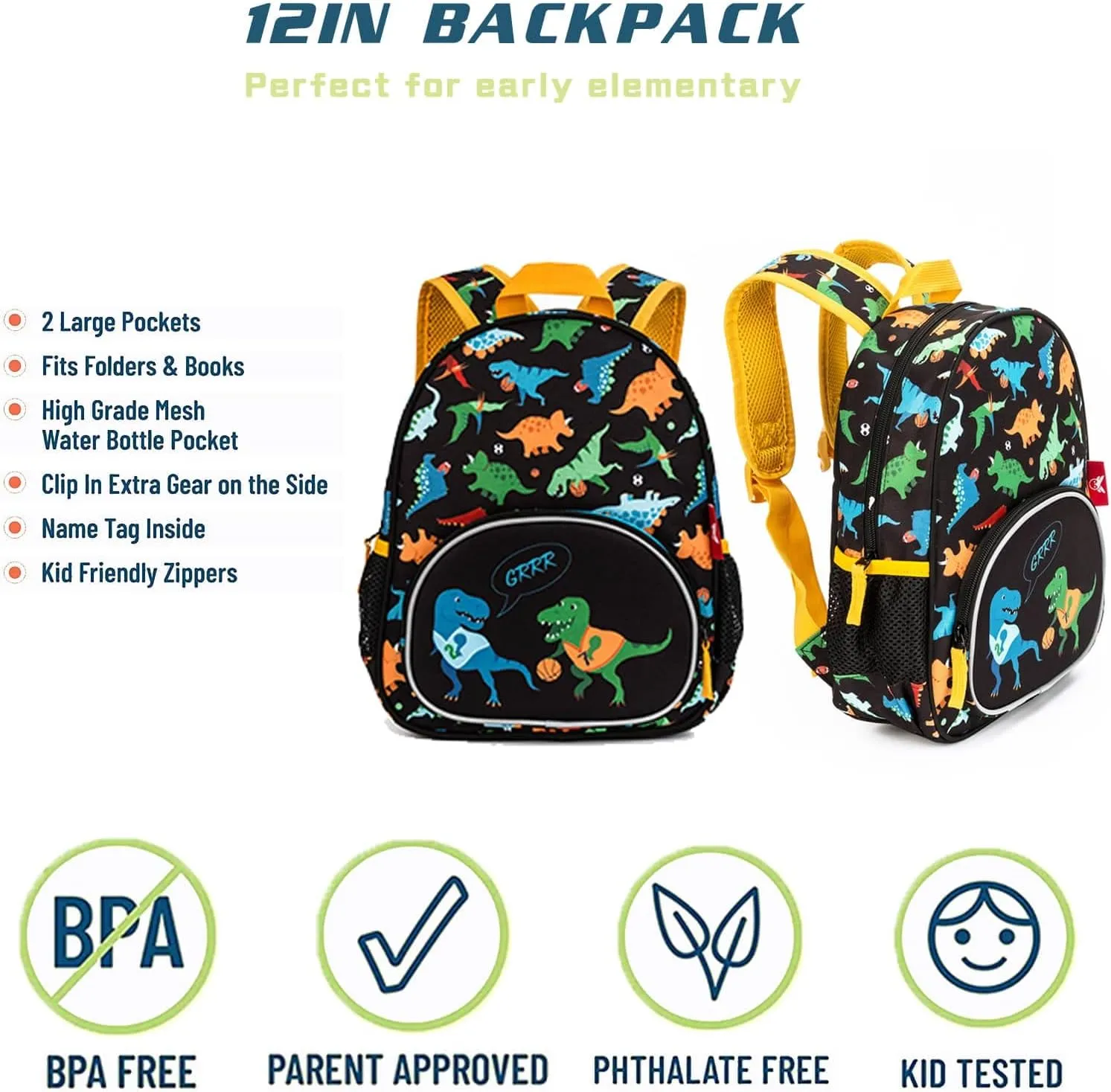 12-Inch Preschool Backpack for Girls, Kids Backpack for Boys & Girls, Perfect for Daycare and Preschool, Age 2-5 Years