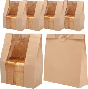 150 Pack Bread Bags for Homemade Bread Sourdough Bread Bags Large Kraft Paper Bakery Bag with Clear Window with Label Seal Stickers for Packaging Baked Food Bread Storage (13.7''x8.2''x3.5'')