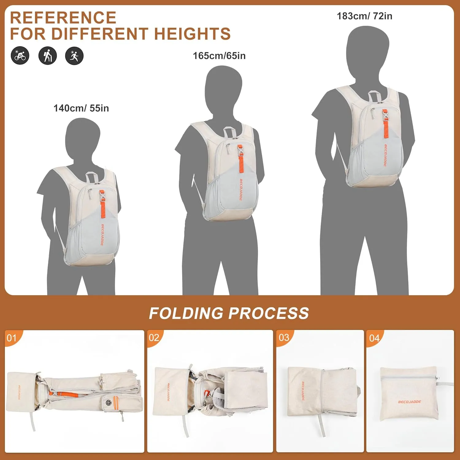 15L Small Hiking Backpack for Men Women Foldable Packable Back Pack Ultralight Hiking Daypack for Travel Camping Outdoor, Beige