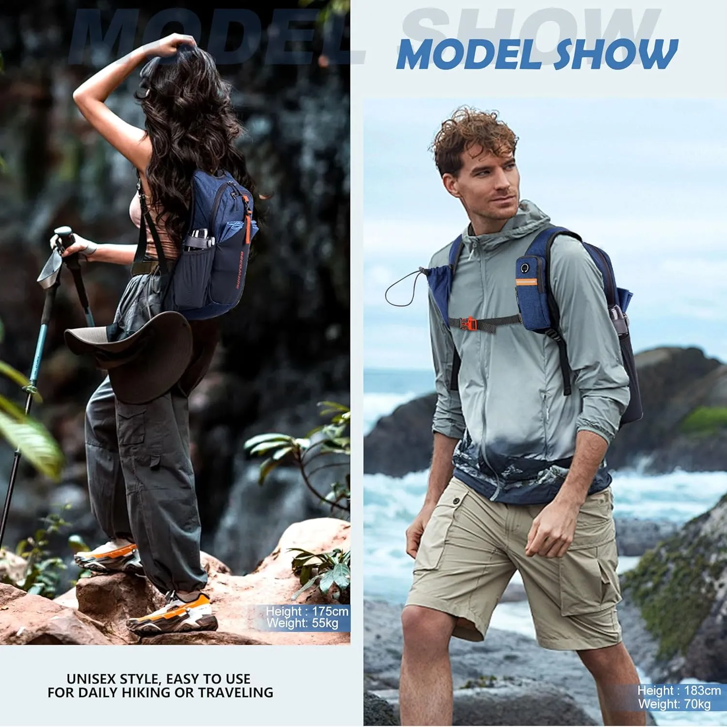 15L Small Hiking Backpack for Men Women Foldable Packable Back Pack Ultralight Hiking Daypack for Travel Camping Outdoor, Navy Blue