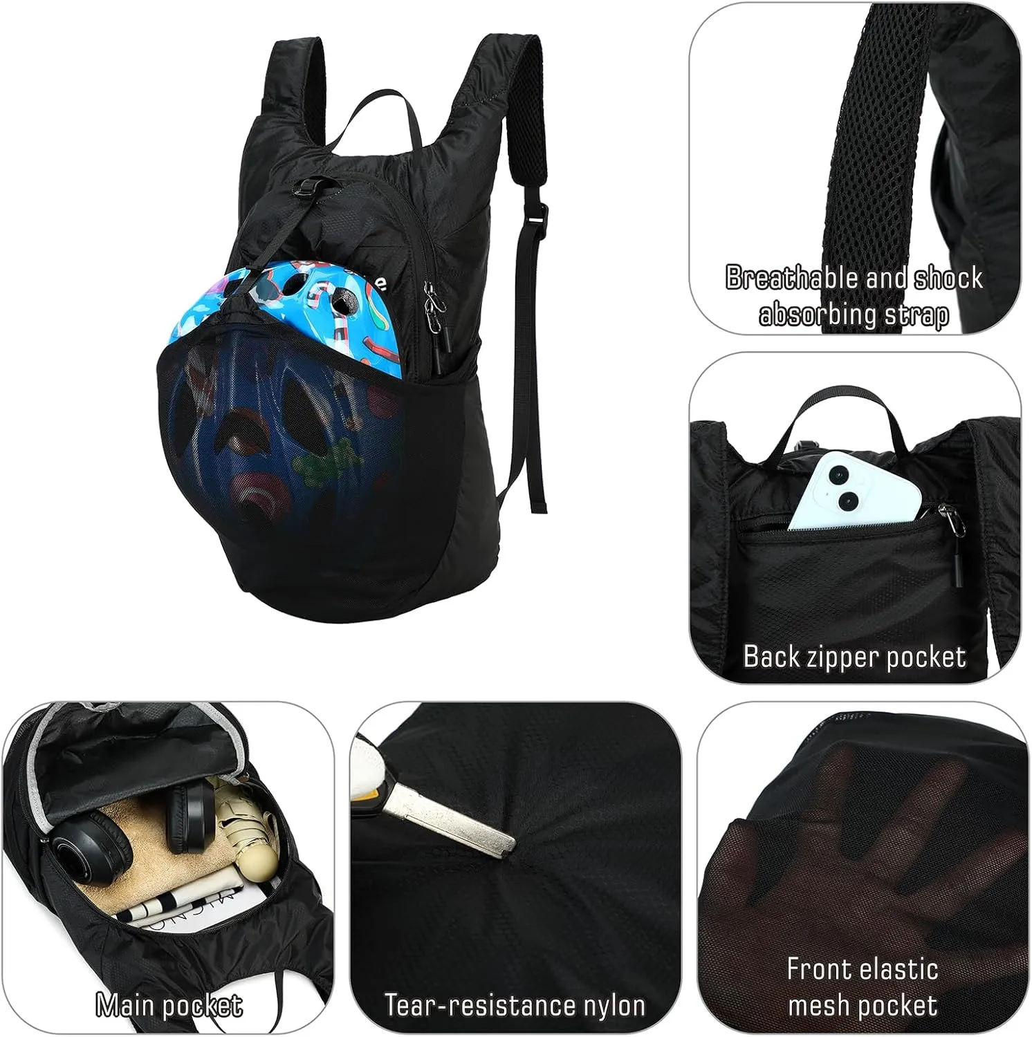 15L Small Packable Lightweight Backpack Hiking Daypack Water Resistant Foldable Outdoor Camping Travel Bag for Women Men