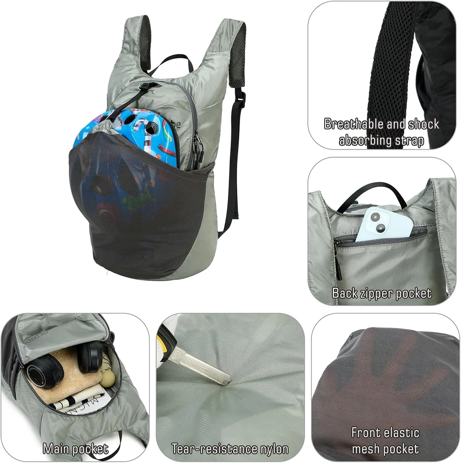 15L Small Packable Lightweight Backpack Hiking Daypack Water Resistant Foldable Outdoor Camping Travel Bag for Women Men