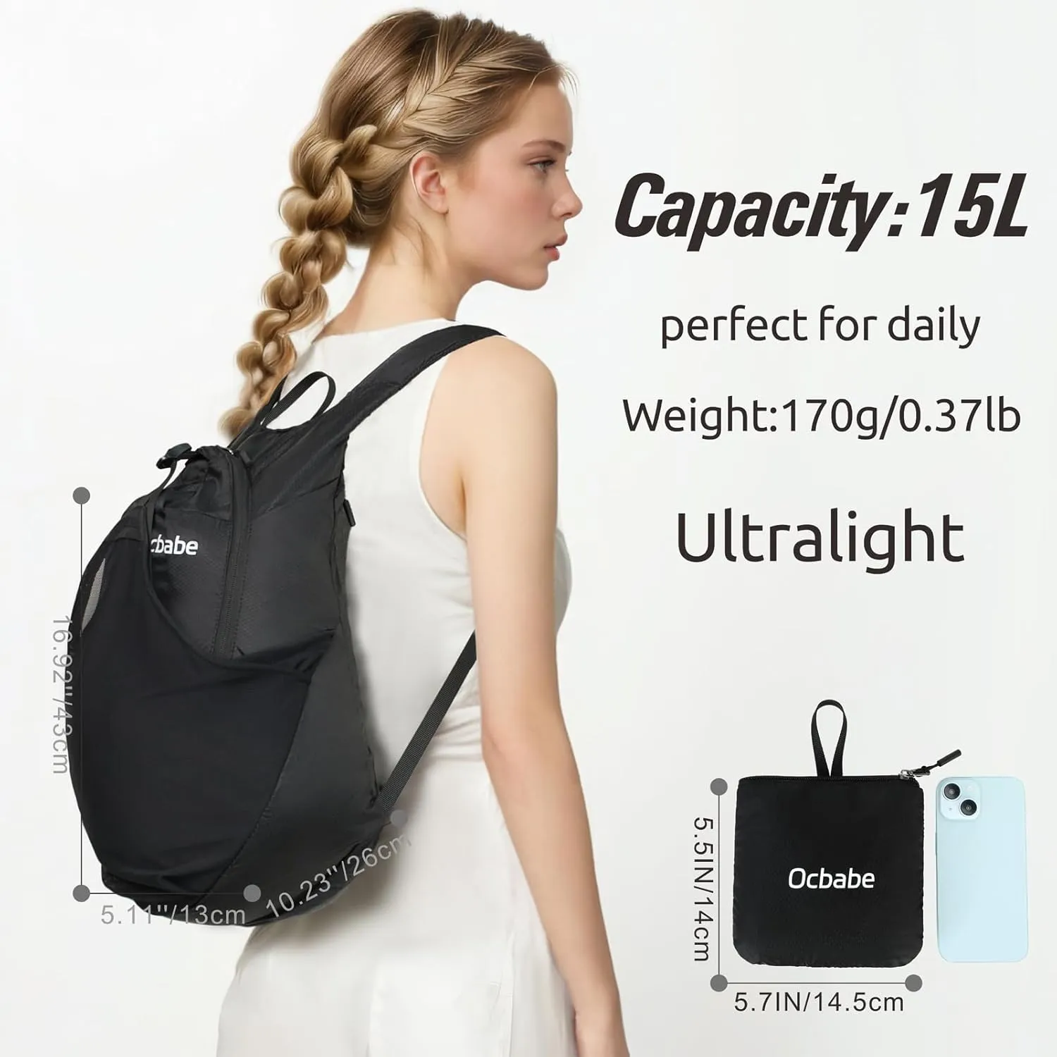 15L Small Packable Lightweight Backpack Hiking Daypack Water Resistant Foldable Outdoor Camping Travel Bag for Women Men