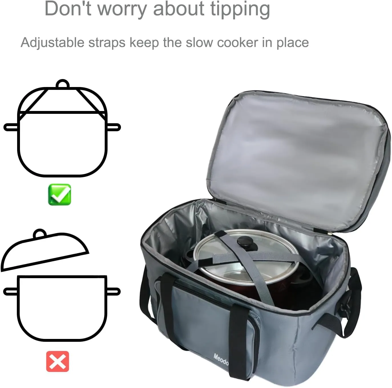 2 Layer Slow Cooker Carrying Bag Compatible with Crockpot 6-8 Quart,Slow Cooker Carrier Bag for Hamilton Beach,Insulated Travel Bag Intensification for Family Gathering Potluck