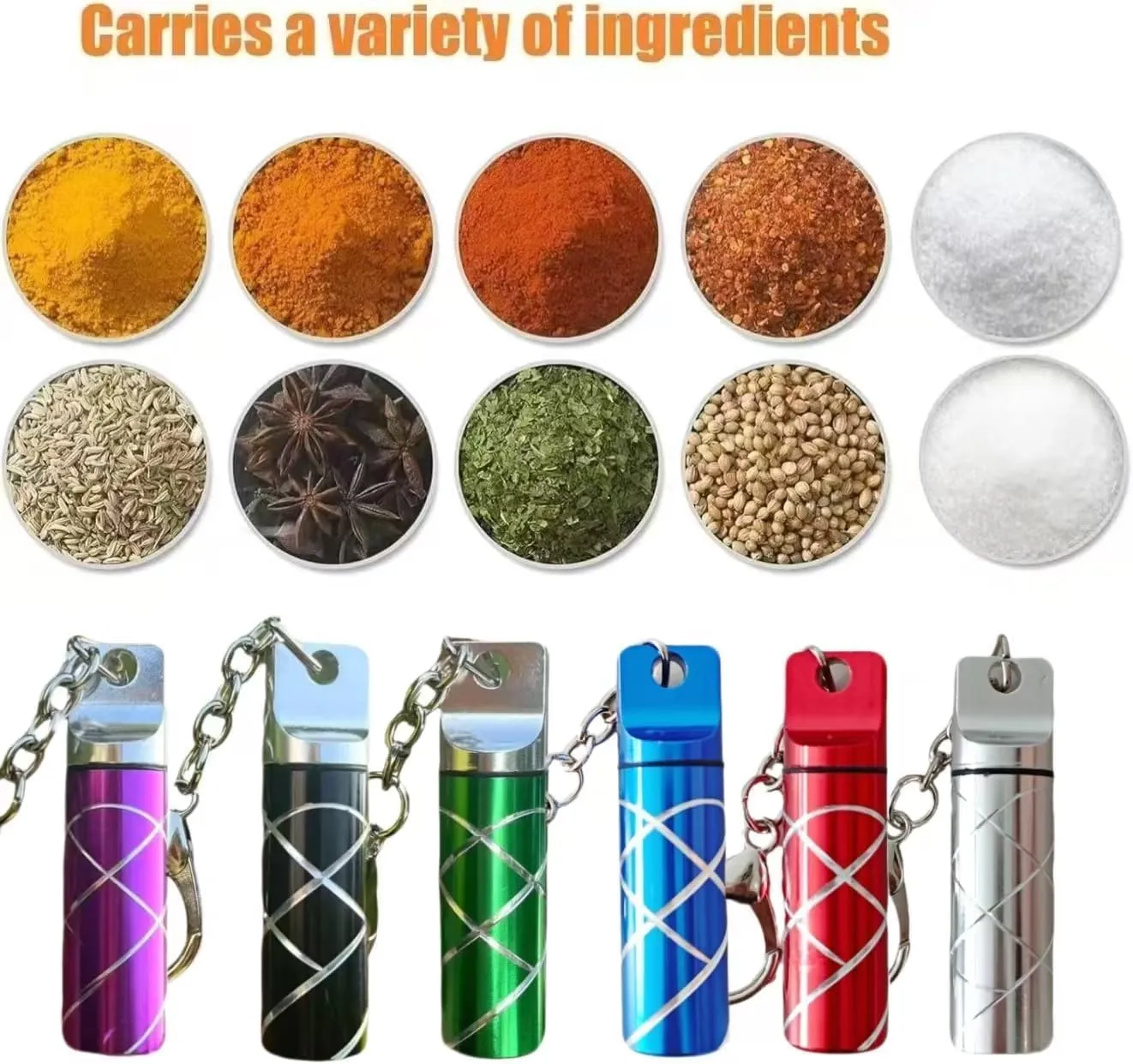 2-Pack Aluminum Mini Spice Jars with Keyring - Leak-proof Travel Storage for Salt & Pepper, Camping & Kitchen (black and red)