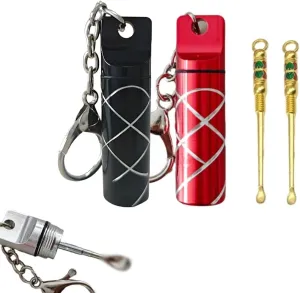 2-Pack Aluminum Mini Spice Jars with Keyring - Leak-proof Travel Storage for Salt & Pepper, Camping & Kitchen (black and red)