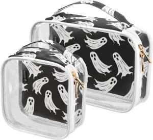 2 Pack Clear Makeup Bag, Halloween Ghosts White Car Pouches for Organization Waterproof Travel Toiletry Bags Cosmetic Case for Women