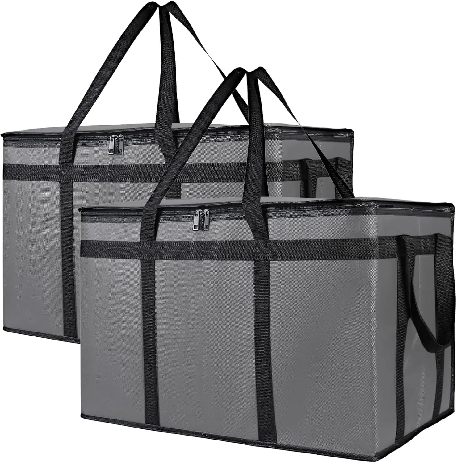 2-Pack Insulated Food Delivery Bag, XXX-Large Meal Grocery Tote Insulation Bag for Hot and cold Food, Commercial, Large Capacity Reusable Warming Bag (Gray 23x15x14 Inch)