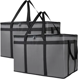 2-Pack Insulated Food Delivery Bag, XXX-Large Meal Grocery Tote Insulation Bag for Hot and cold Food, Commercial, Large Capacity Reusable Warming Bag (Gray 23x15x14 Inch)