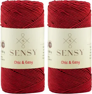 2 Skeins of Sensy Premium Chic & Easy 1.5mm 218 Yards 50% Cotton 50% Polyester Rope Crochet Bag Cord Crochet Thread (Red)