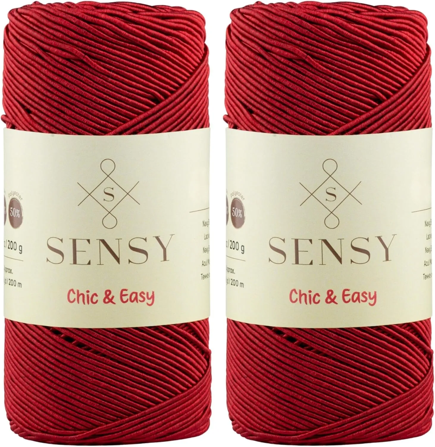 2 Skeins of Sensy Premium Chic & Easy 1.5mm 218 Yards 50% Cotton 50% Polyester Rope Crochet Bag Cord Crochet Thread (Red)