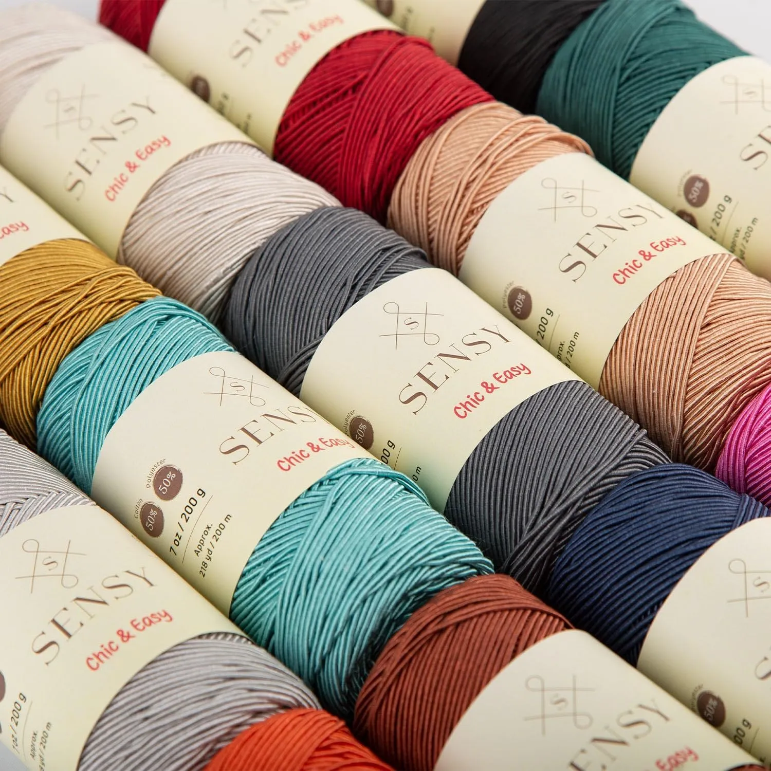 2 Skeins of Sensy Premium Chic & Easy 1.5mm 218 Yards 50% Cotton 50% Polyester Rope Crochet Bag Cord Crochet Thread (Red)