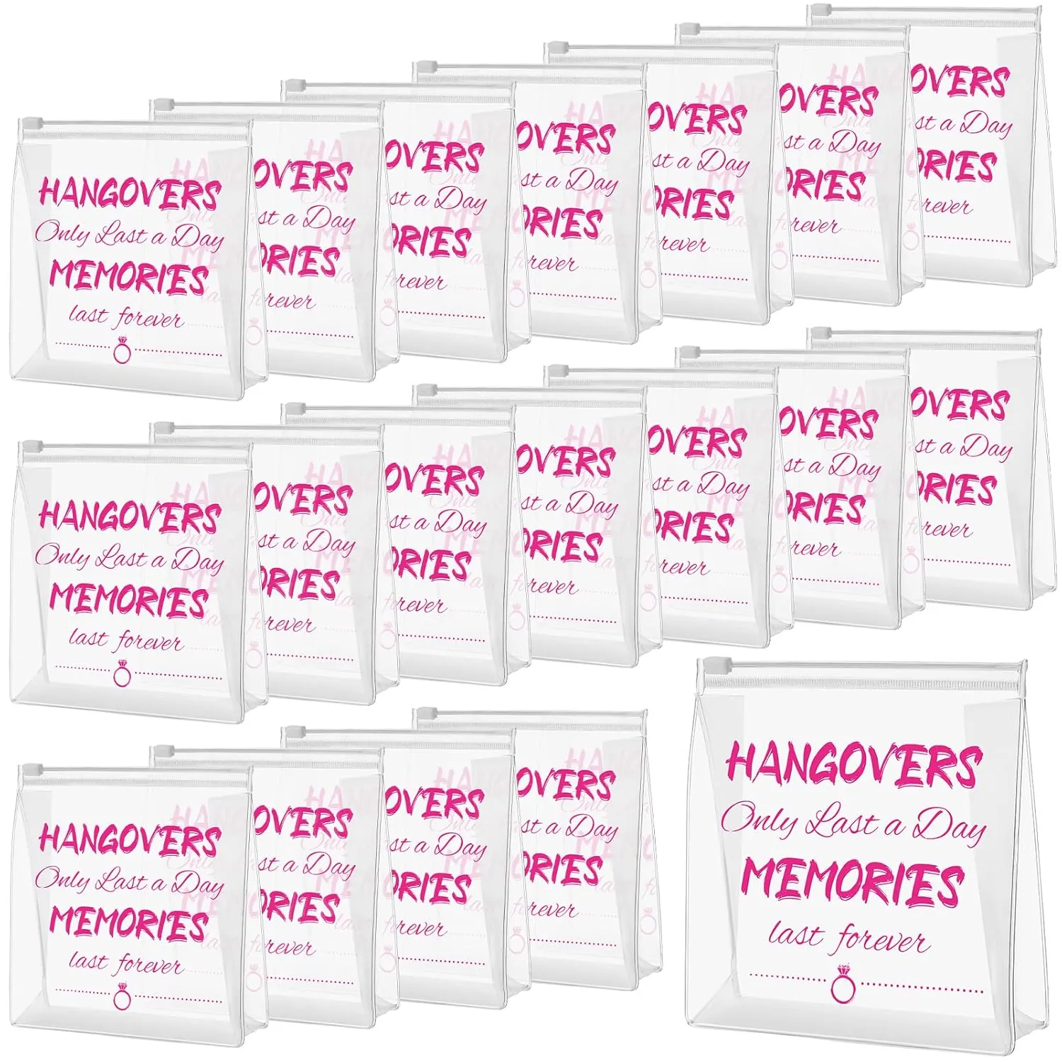 20 Pack Bachelorette Makeup Bags Recovery Kit Bags in Bulk Clear Plastic Pouch Small PVC Transparent Cosmetic Organizer Bag with Zipper for Bachelorette Bride Wedding Party Favors Travel