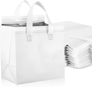 20 Pack Insulated Take Away Bags, Small Insulated Cooler Bag Grocery Bags, Insulated Grocery Bag for Hot&Cold Food, Food Delivery, 9.4 x 9.4 x 5.9 Inches(White)