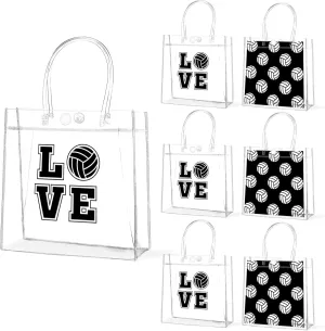 24Pcs Volleyball Clear PVC Gift Bags With Handles Bulk Sport Theme Goodie Treat Candy Bags Team Present Wrap Tote Bags for Boys Birthday Party Favor Baby Shower Decorations Supplies