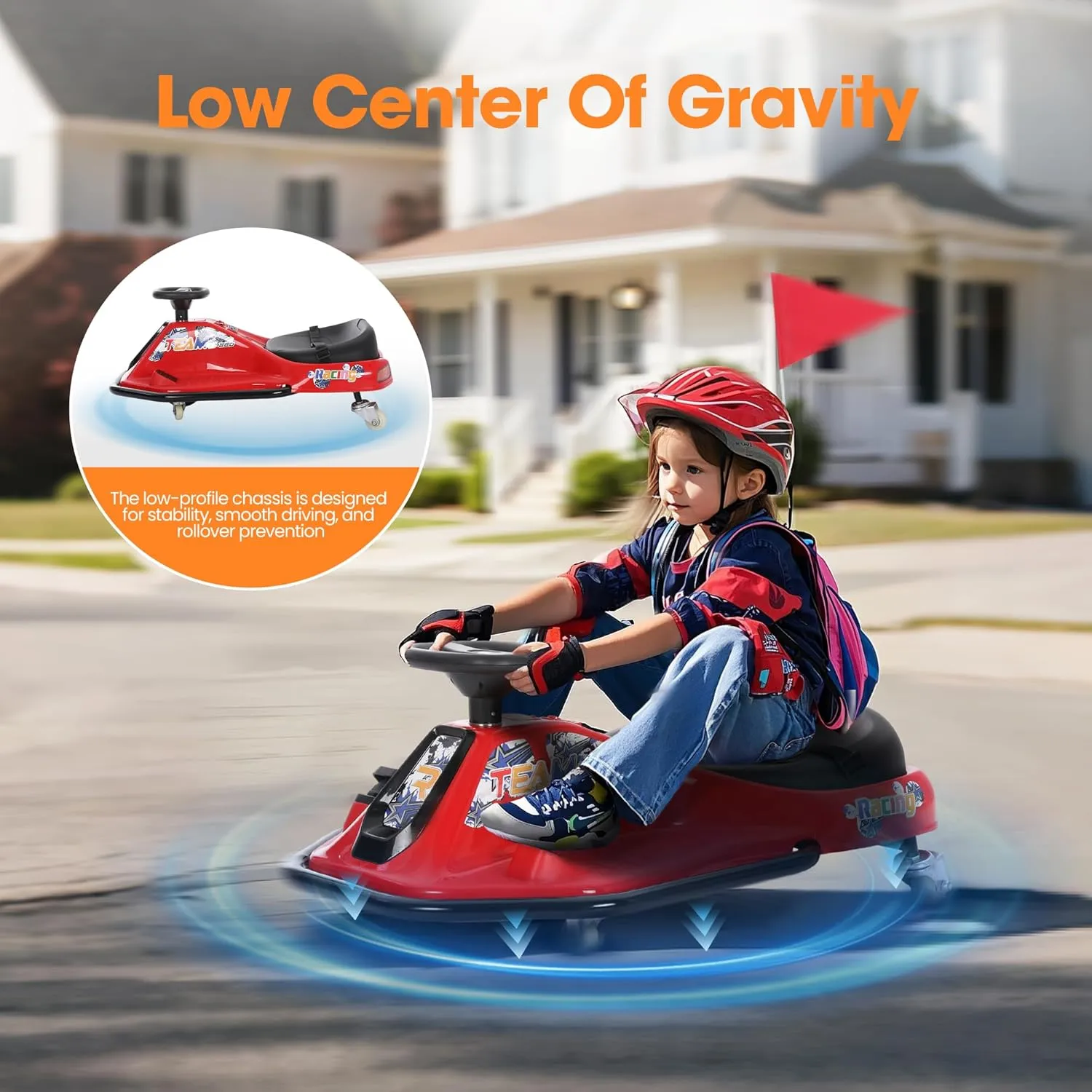 24V Electric Drifting Go Kart for Kids Ages 3 , High/Low Speed Switch, with Safety and Simplified Drifting System, Indoor and Outdoor Fun for Rider up to 175 Ibs, Red