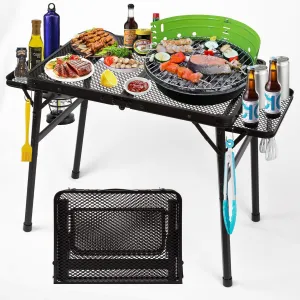 2.5 FT Picnic Table with 2 Wing Panels, Mesh Metal Folding Grill Table Height Adjustable & Lightweight & Portable Table for Outdoor Indoor Camping, Picnic, Beach and BBQ, RV