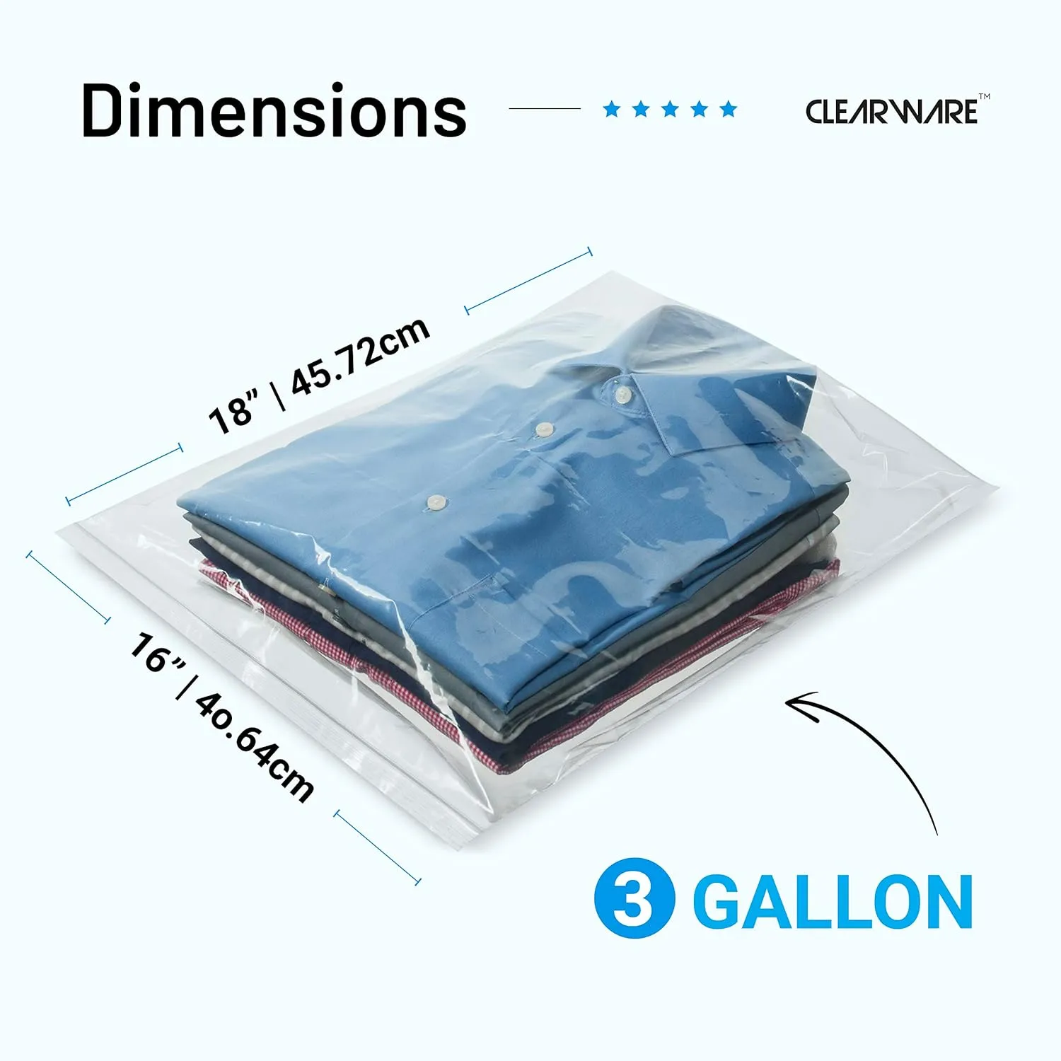 25 Large Plastic Bags With Zipper Top - 3 Gallon Bags 16" x 18", Extra Large Storage Bags for Clothes, Travel, Moving, Reusable freezer bags, BPA-Free, 2-mil Thick