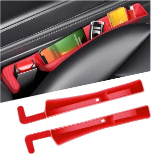 2PCS Car Seat Gap Filler Organizer, Multifunctional Seat Side Gap Stopper with Phone Holder, Automotive Storage Box Inserts Between Seats Console Prevent Items from Falling (Red)