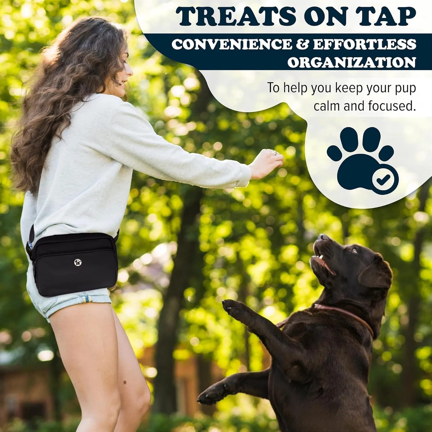 3-in-1 Crossbody & Dog Treat Pouch for Pet Training - Matching Compostable Poop Bags, Built-In Poop Bag Dispenser & Slow-Feeding Travel Dog Bowl - Dog Walking Bag (Onyx Black)