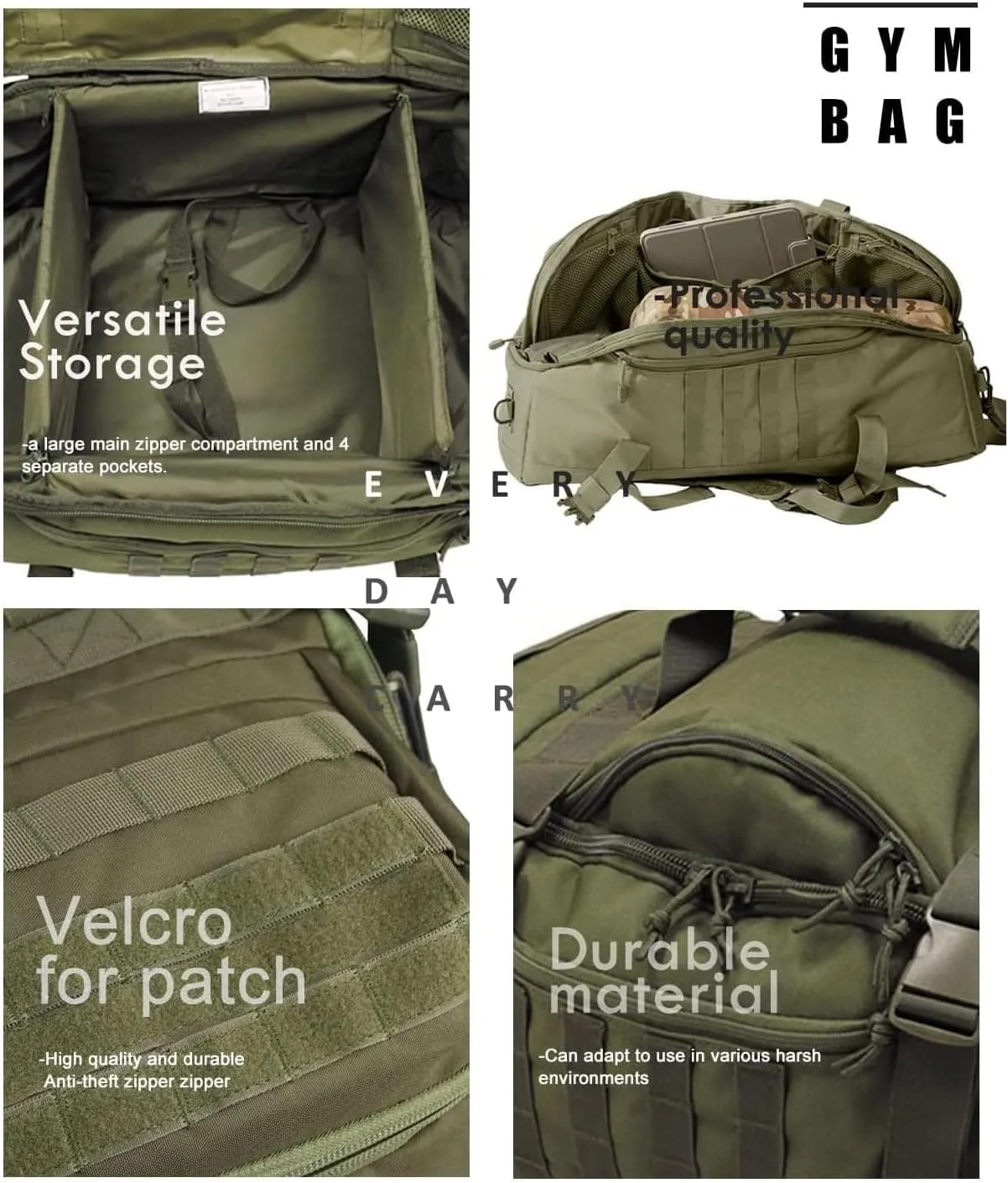 3 In 1 Tactical 45L Military Backpack Travel Duffle Bag for Weekender Gym Workout Deployment