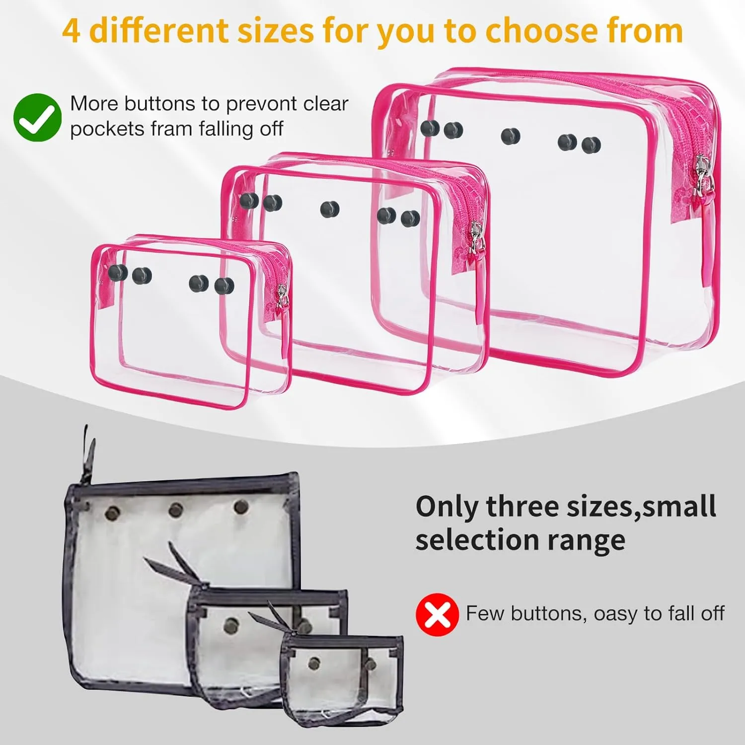 3 packs Clear Bogg Bag Pouches for Bogg Bag Accessories Clear Beach Tote Storage Travel Cosmetic Organizer(Rose red)