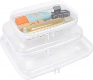 3 Pcs Clear Hard Shell Zipper Case, Clear Makeup Cosmetic Bag Zipper Pouches Portable Carry-on Travel Organizer Bins Toiletry Pouch Pen cil Case Toy Storage Boxes Car Organizer (3Pcs White)