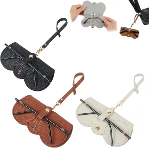 3 Pcs Soft Leather Sunglasses Bag, Portable Glasses Case Holder Sunglasses Pouch with Wrist Strap, Slim Glass Organizer Case