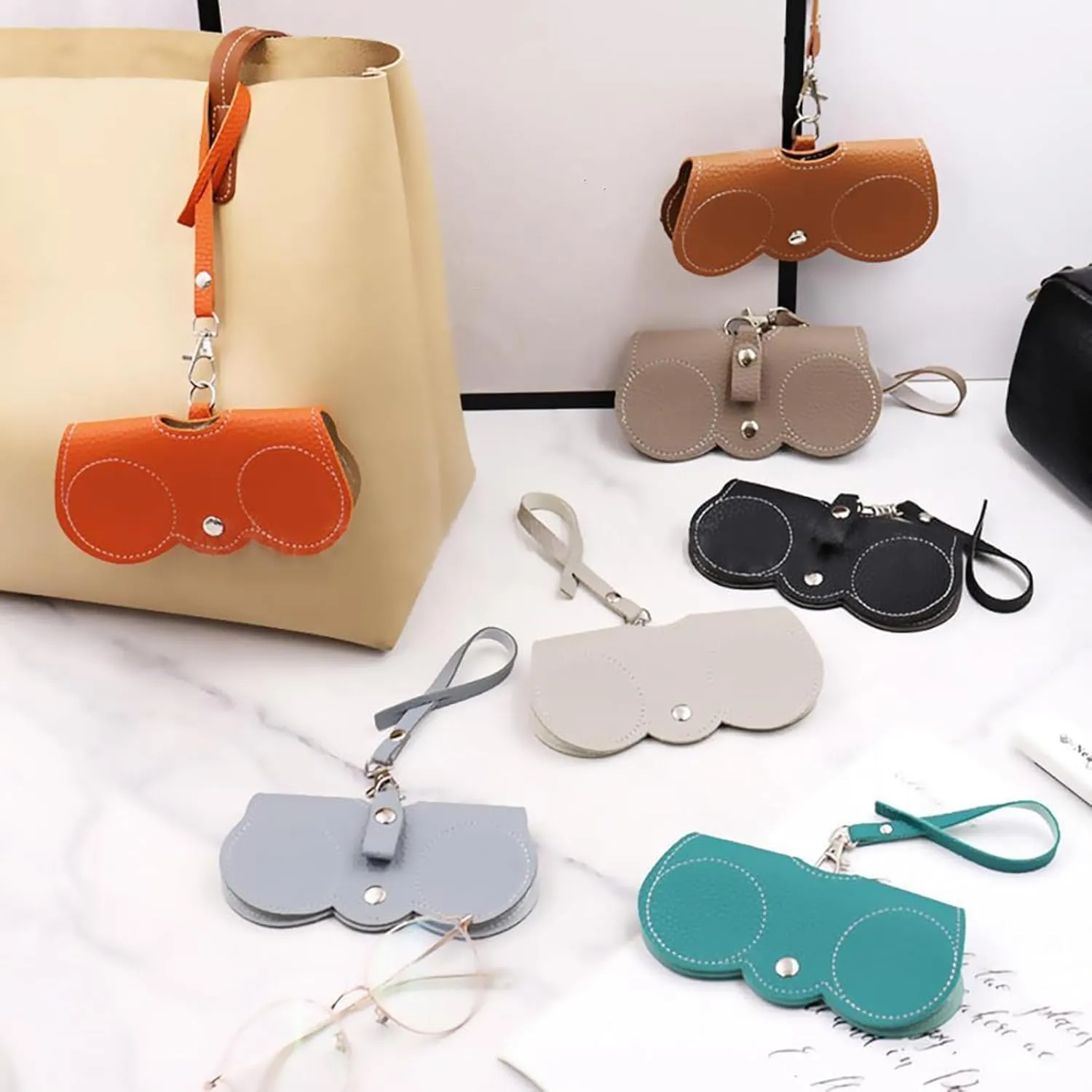 3 Pcs Soft Leather Sunglasses Bag, Portable Glasses Case Holder Sunglasses Pouch with Wrist Strap, Slim Glass Organizer Case