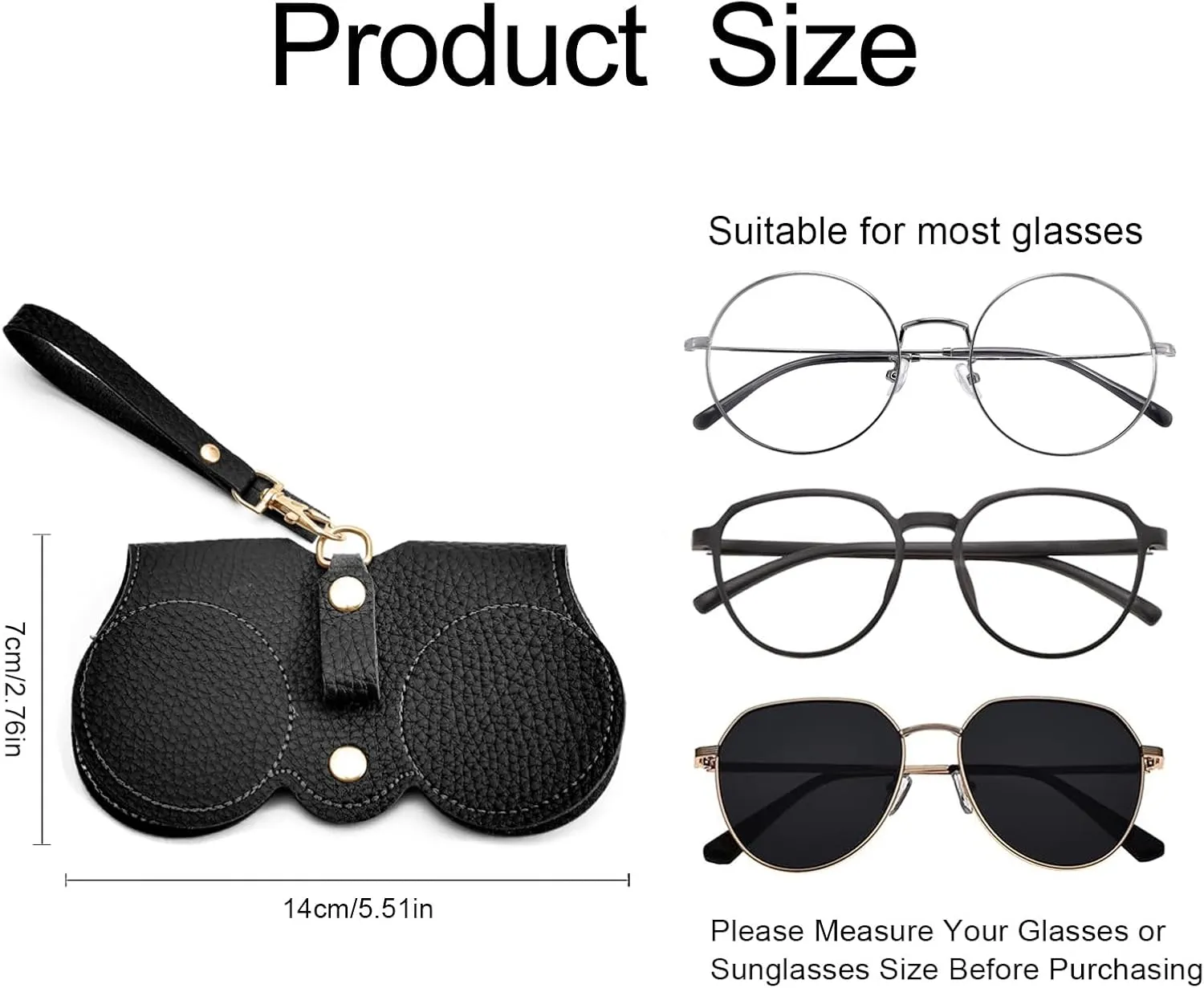 3 Pcs Soft Leather Sunglasses Bag, Portable Glasses Case Holder Sunglasses Pouch with Wrist Strap, Slim Glass Organizer Case