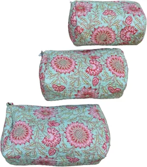 3 Pieces Block Printed Travel Organizer Kit Storage Bag for Women Makeup Bag Travel Cosmetic Bag (DESIGN 3)