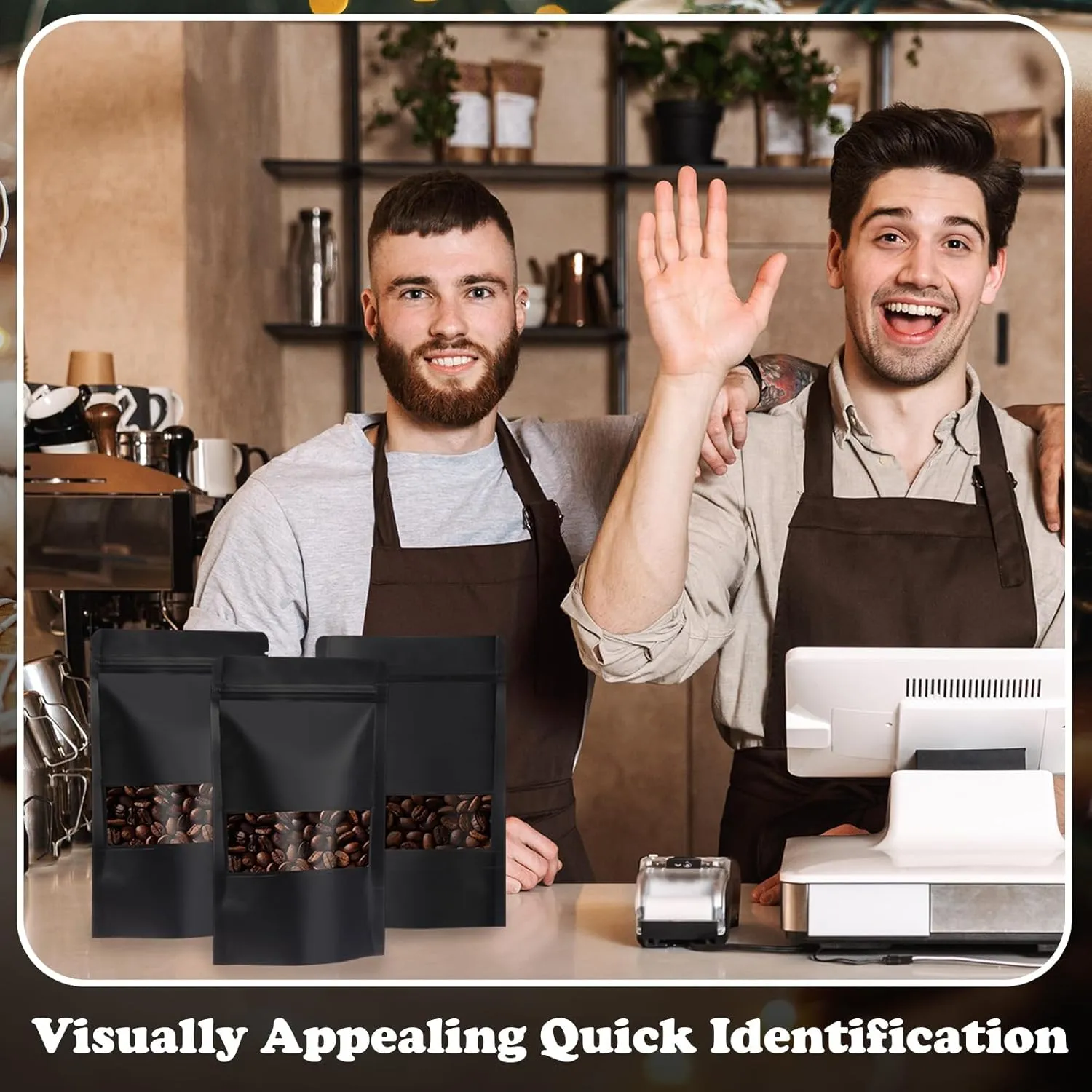 300 Pcs Kraft Bags with Window 5 x 8 Inch Kraft Stand Up Paper Bags Reusable Food Storage Pouches Heat Sealable Zipper Lock Pouches Bulk for Packaging Business(Black)
