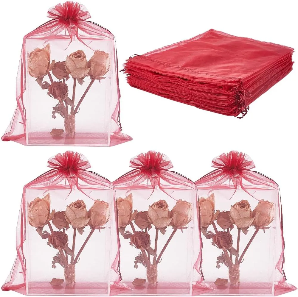 30Pcs Drawstring Organza Bags Large Gift Pouch Bulk 12x16 Inch Dark Red Decoration Festival Wedding Party Favor Gift Mesh Bag for Candy Jewelry Soaps Cosmetic Storage Shoes Travel Crafts