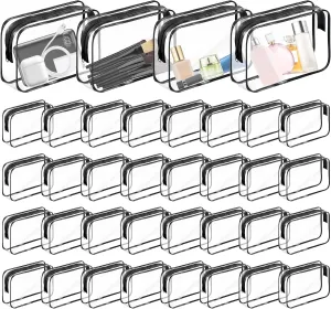 36PCS Clear Makeup Bags Bulk Clear Cosmetics Bag Plastic Travel Bags Clears Plastic Toiletry Bags With Zipper Waterproof Portable Bag for Travel Women Men Bathroom Organizing,Black