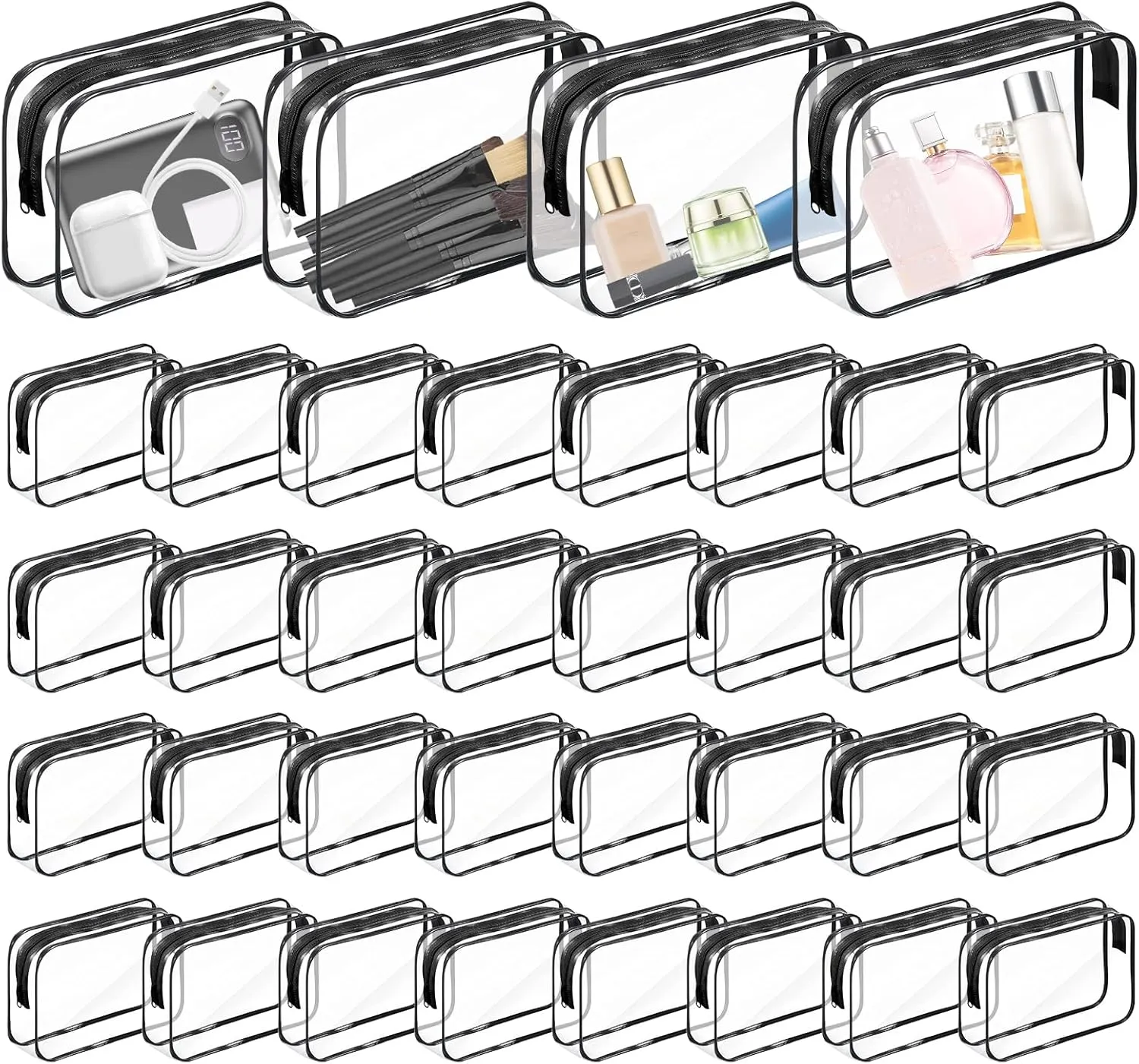 36PCS Clear Makeup Bags Bulk Clear Cosmetics Bag Plastic Travel Bags Clears Plastic Toiletry Bags With Zipper Waterproof Portable Bag for Travel Women Men Bathroom Organizing,Black