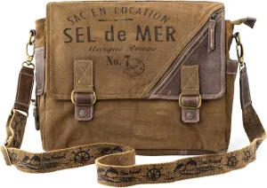 3B-Vintage Print Sel De Mer Upcycled Military Leather Canvas Shoulder Bag Laptop Messenger Bags Medium Crossbody 2 Straps