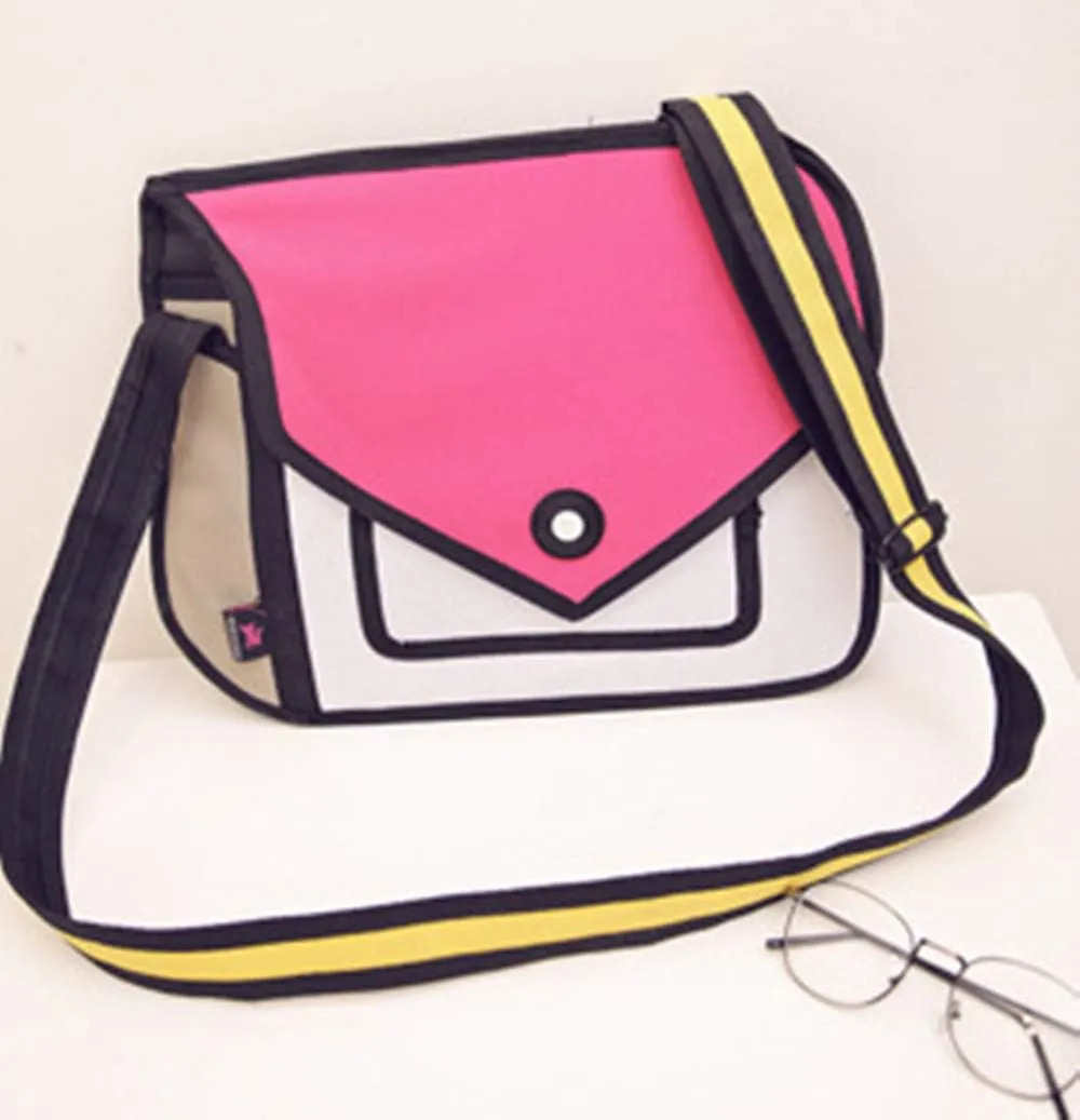 3D Style 2D Drawing Cartoon Handbag Shoulder Canvas Messenger Bag