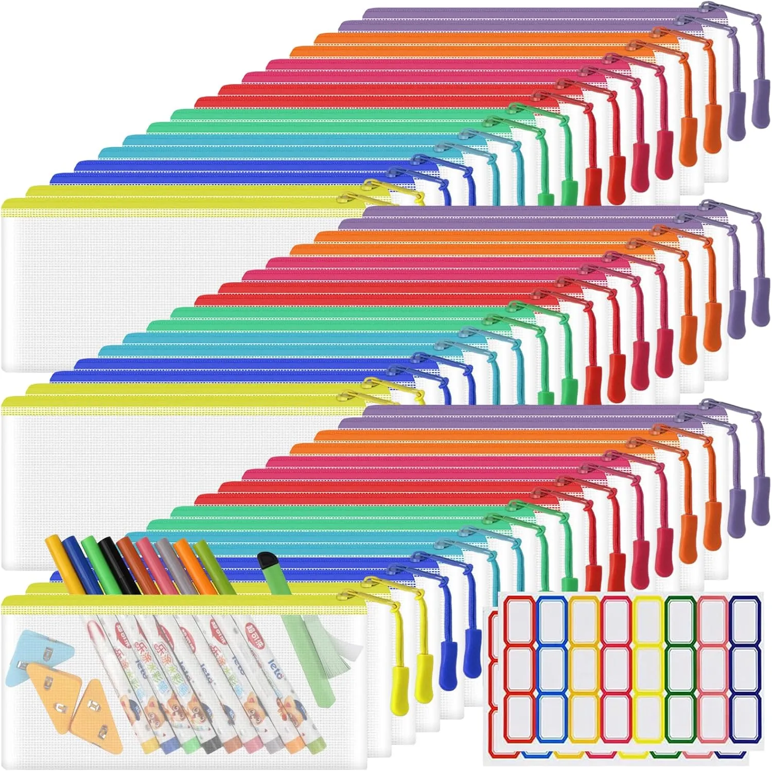 48 Pack Mesh Zipper Pouch Bags - Small, Clear Pencil Pouch Bulk, Travel Storage