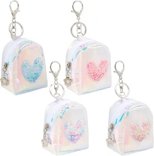 4Pcs Mini Backpack Keychain,Cute Cosmetic Bag for Women,PU Leather Makeup Bag Key Pocket Lipstick Bag Card Holder Data Cable Organizer Zipper Pouch (Multicolor A)