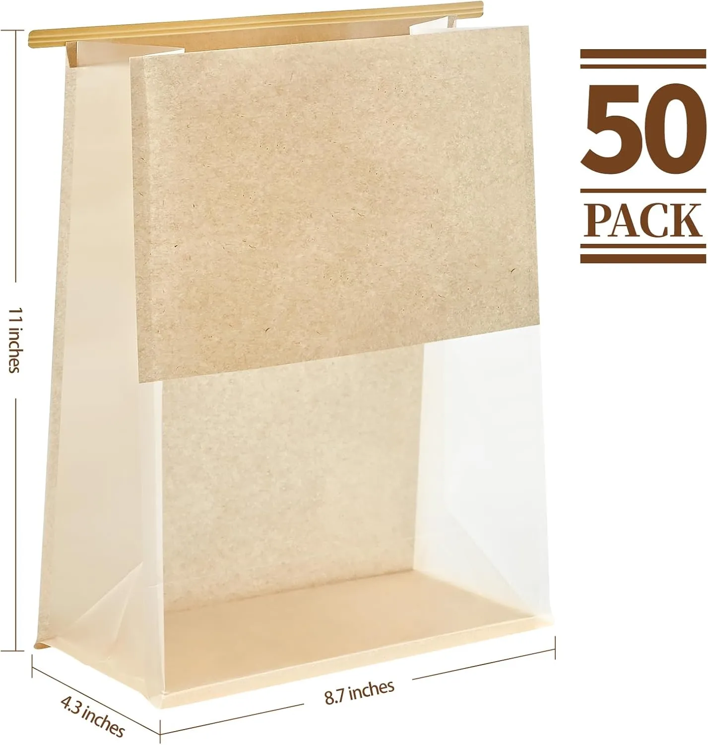 50 PCS Paper Bread Bags for Homemade Breads, 8.7 x 4.3 x 11 Inches Kraft Bakery Bags with Tin Tie Tab Lock Sourdough Bread Bags with Window Baked Foods Packaging Storage