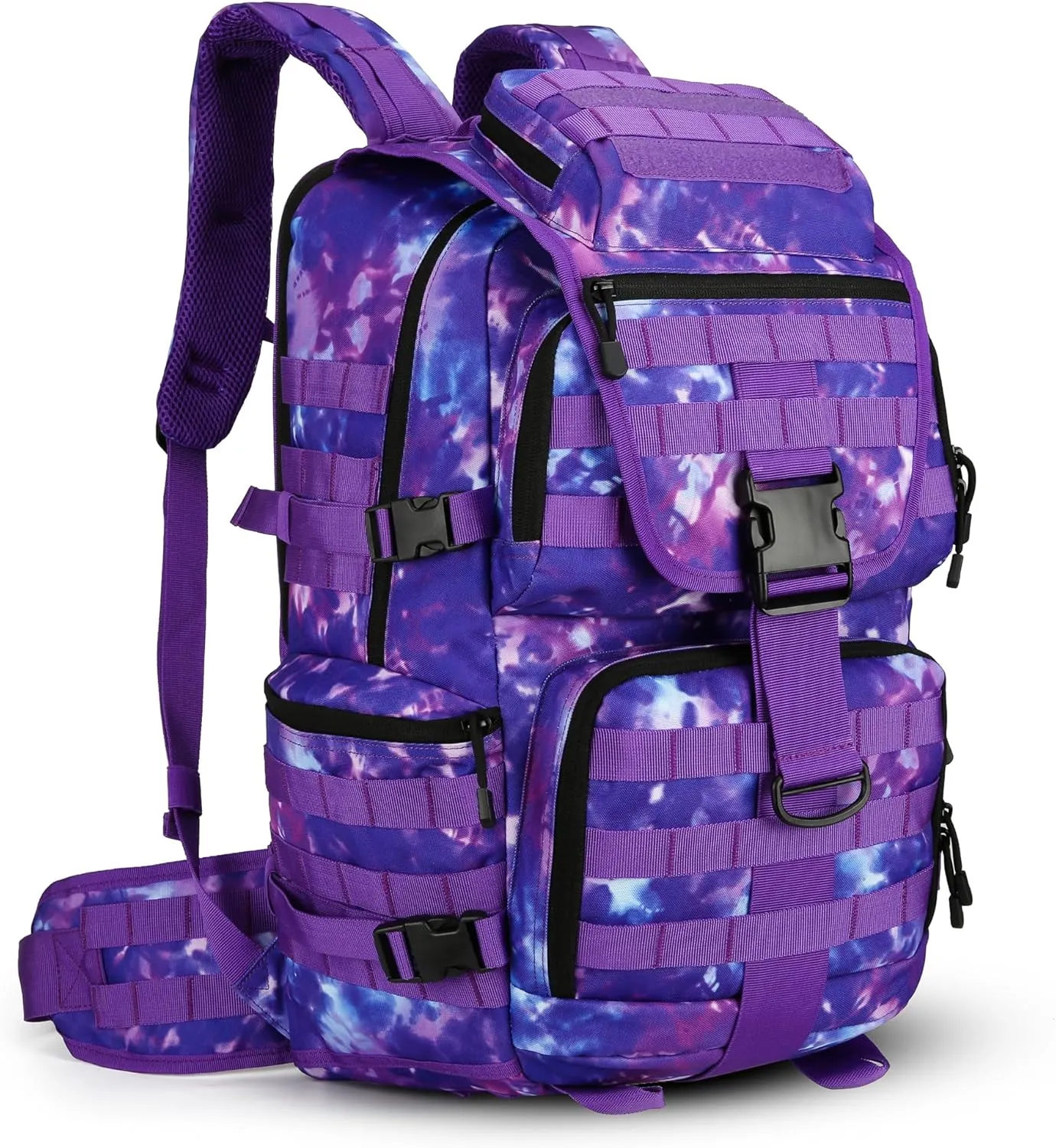 50L Military Tactical Backpack Hiking Waterproof Backpack Large Military Pack 3 Day Assault Pack Molle Bag Rucksack (Purple Camo)