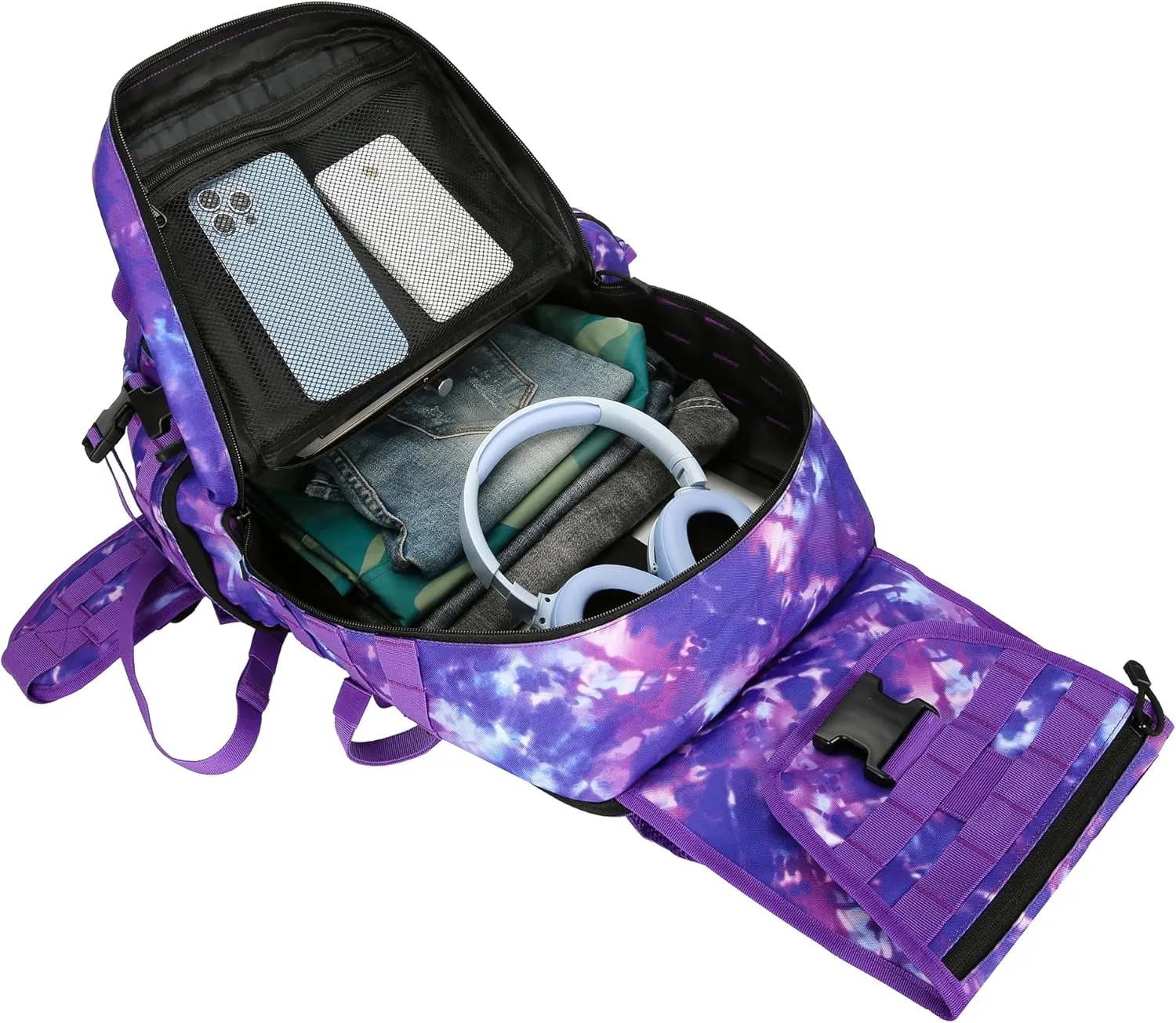50L Military Tactical Backpack Hiking Waterproof Backpack Large Military Pack 3 Day Assault Pack Molle Bag Rucksack (Purple Camo)
