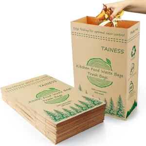 50p Kitchen Food Waste Bags Recycling Paper Trash Bags with Leak Resistant Liners Paper Garbage Bags with Reduced Plastic Small Leaf Bags